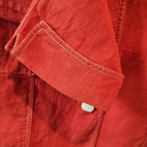 Linda Allard Ellen Tracy Red Linen Blazer Sz 14 Midi Cuffed Sleeve Office - Picture 7 of 12